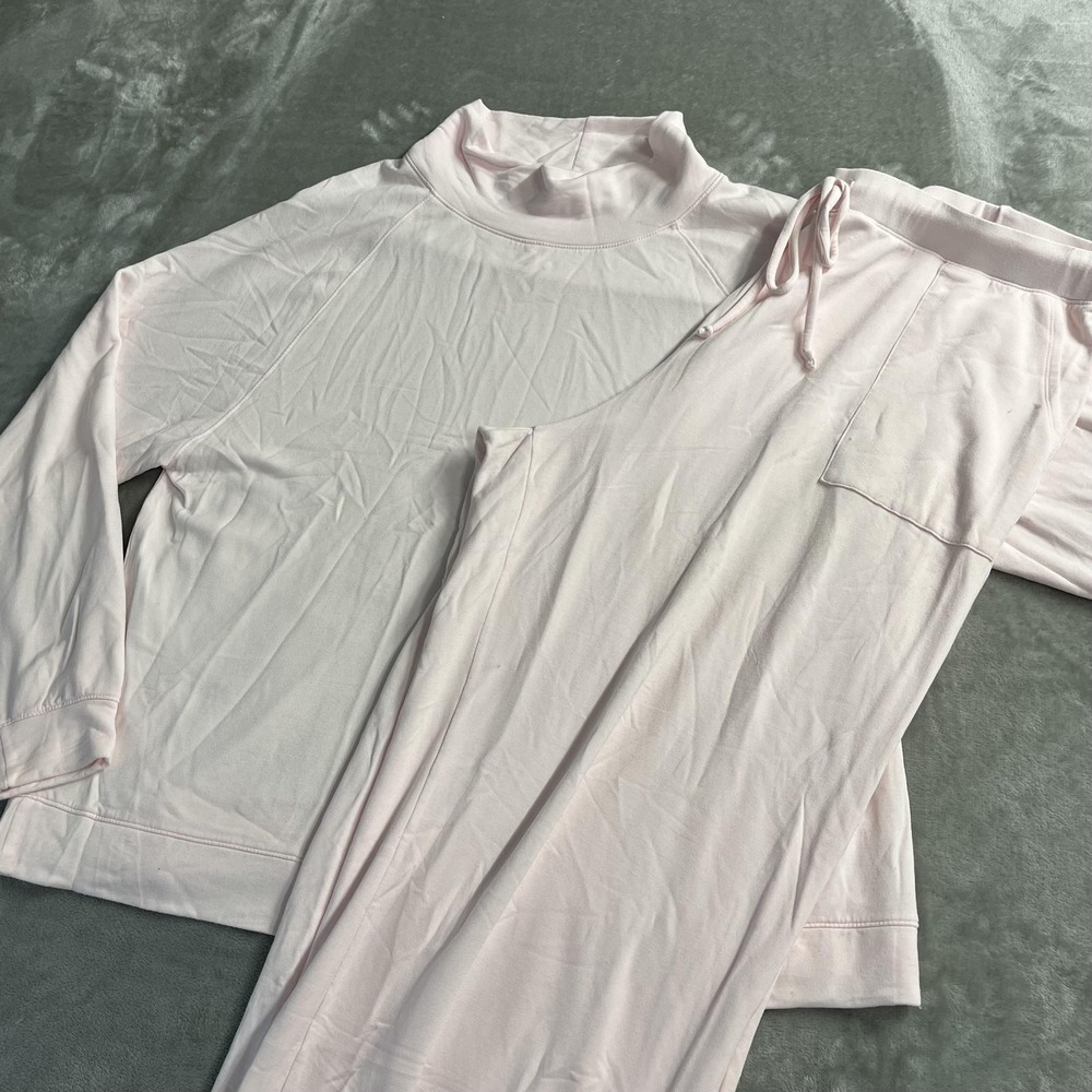 Softies Pajama Set Size 2X 3X Pink Jersey Mock Neck Drawstring Pockets Lounge